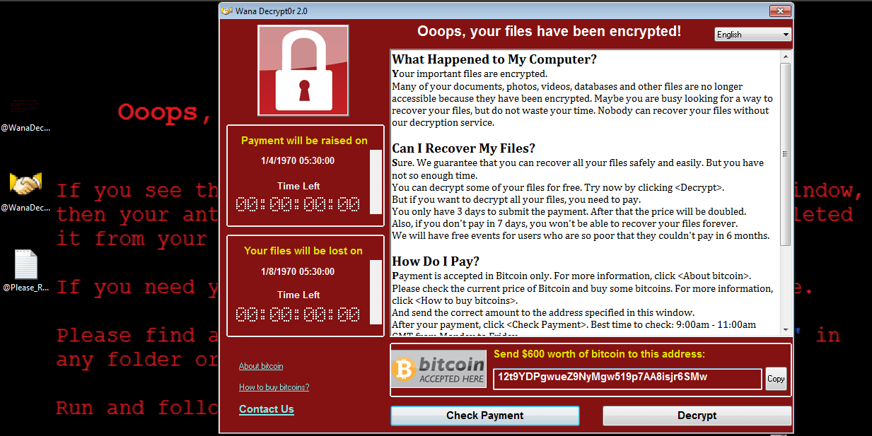 WannaCry Ransomware interface