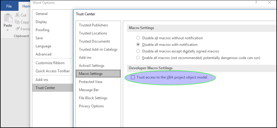 ms word settings