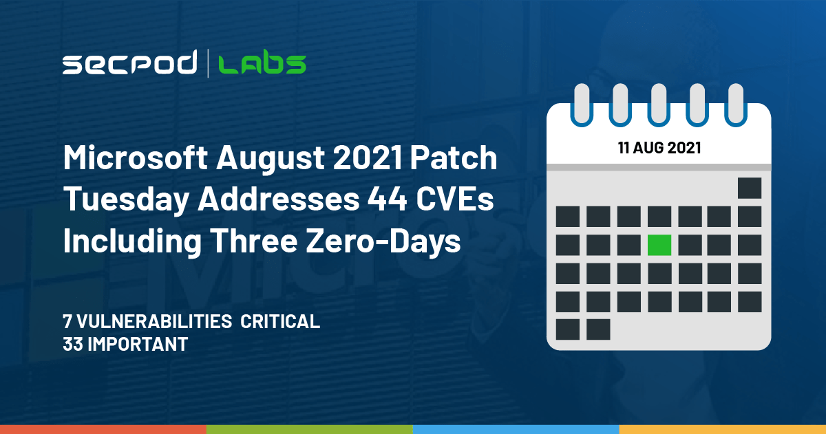 You are currently viewing Microsoft August 2021 Patch Tuesday Addresses 44 CVEs, Including Three Zero-Days