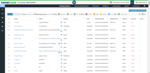 Patch Management Process
Missing patches interface SanerNow
