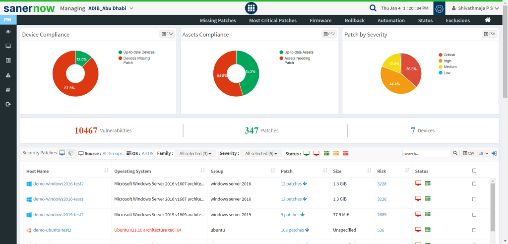 Patch Management Dashboard for security controls