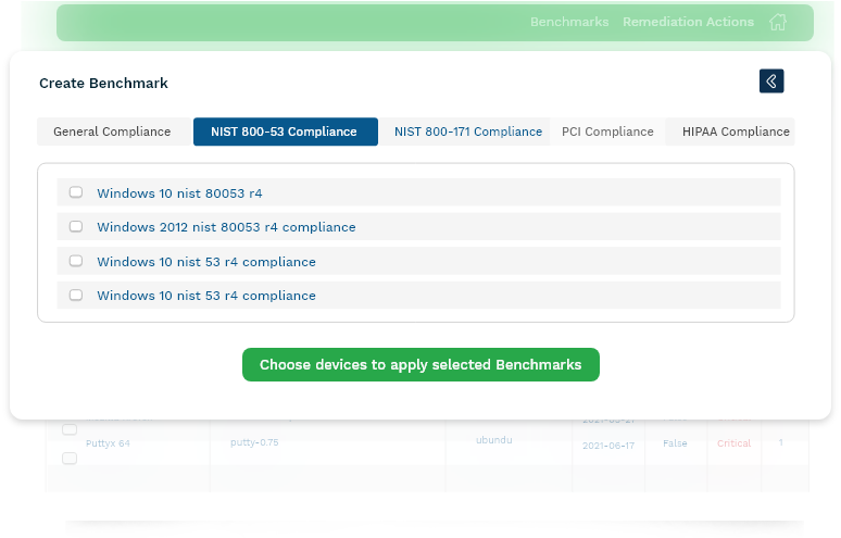 Run compliance scans for the majority for security and custom benchmarks with compliance management software