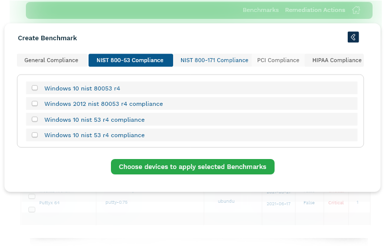 Run compliance scans for the majority for security and custom benchmarks with compliance management software