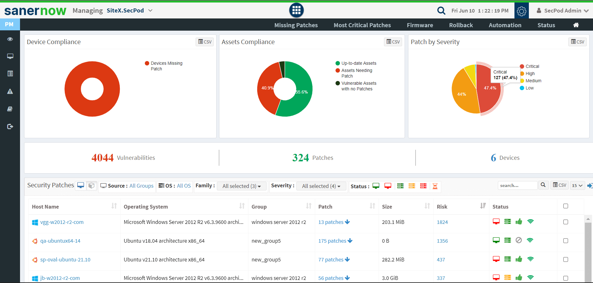 Patch management dashboard