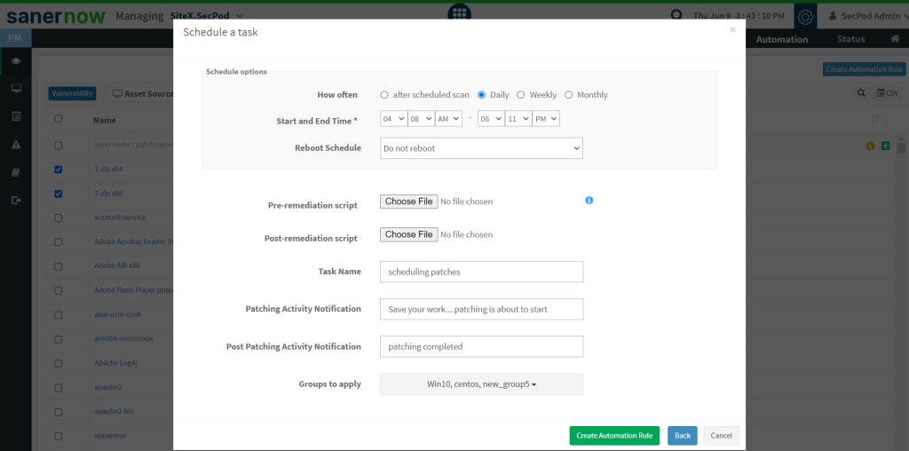 Scheduling and deployment of Patches