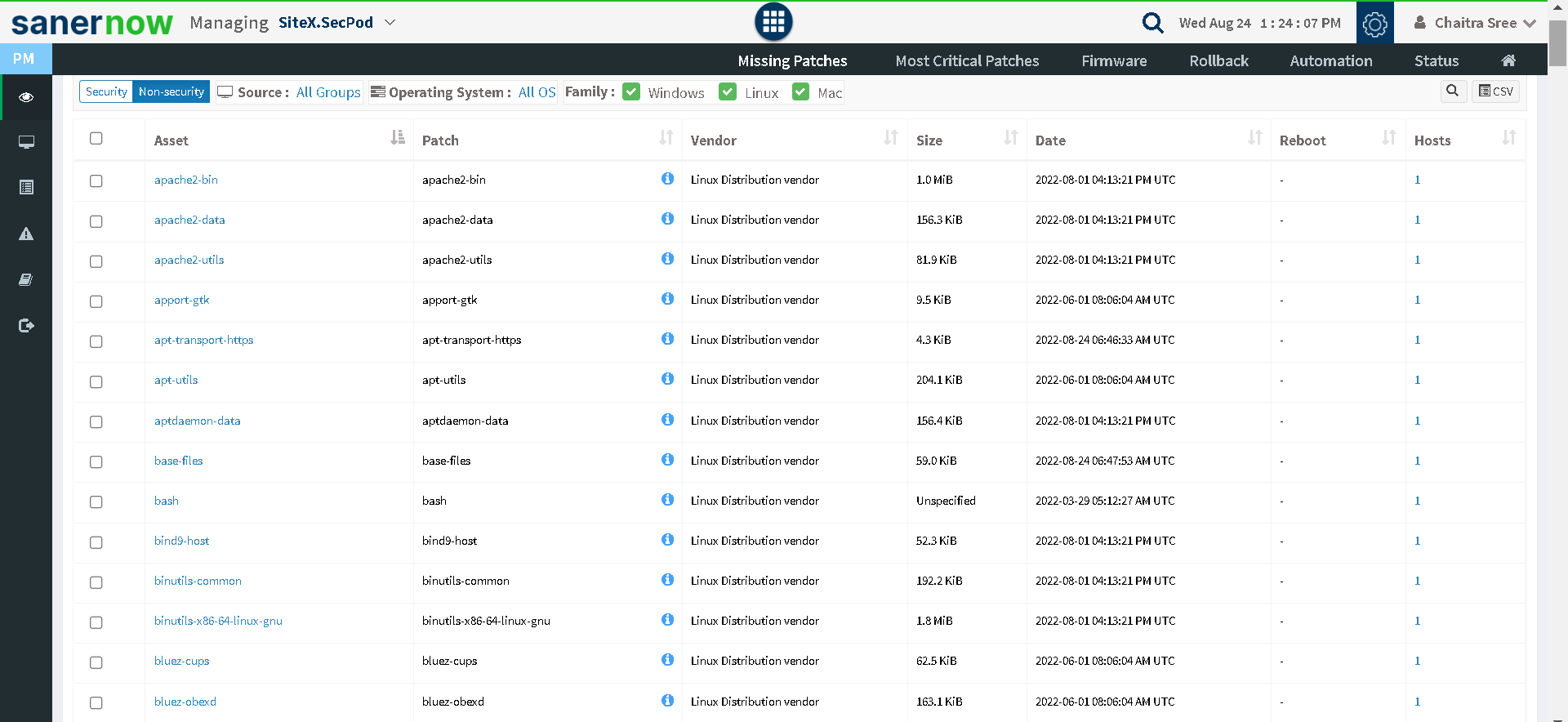 Linux patch management -missing patches