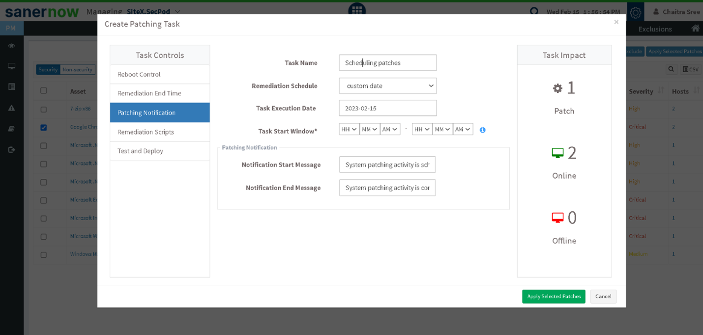 SecPod's SanerNow Patching task